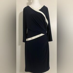 Lauren Ralph Lauren Blue White Dress Career Siz 14 Preppy Classic Professional